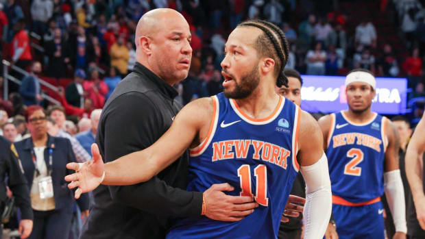 Jalen Brunson reacts after loss to Rockets.